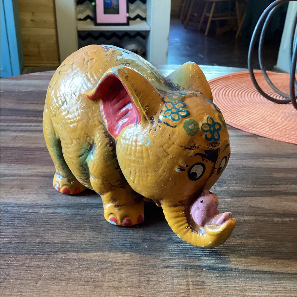 Vintage LOBECO Orange Elephant Bank